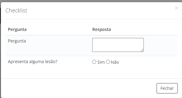 Telda exemplo de checklist com campo Texto e Sim/Não